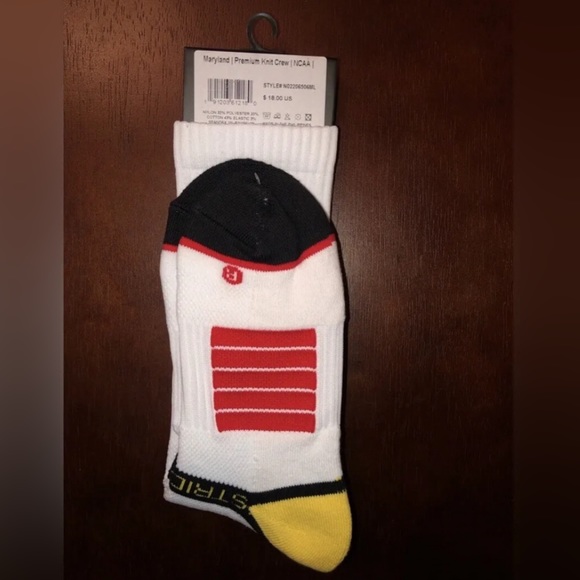 UNIVERSITY OF MARYLAND STRIDELINE CREW SOCKS NWT MEN’S SHOE SIZE 8-12 - Picture 2 of 2
